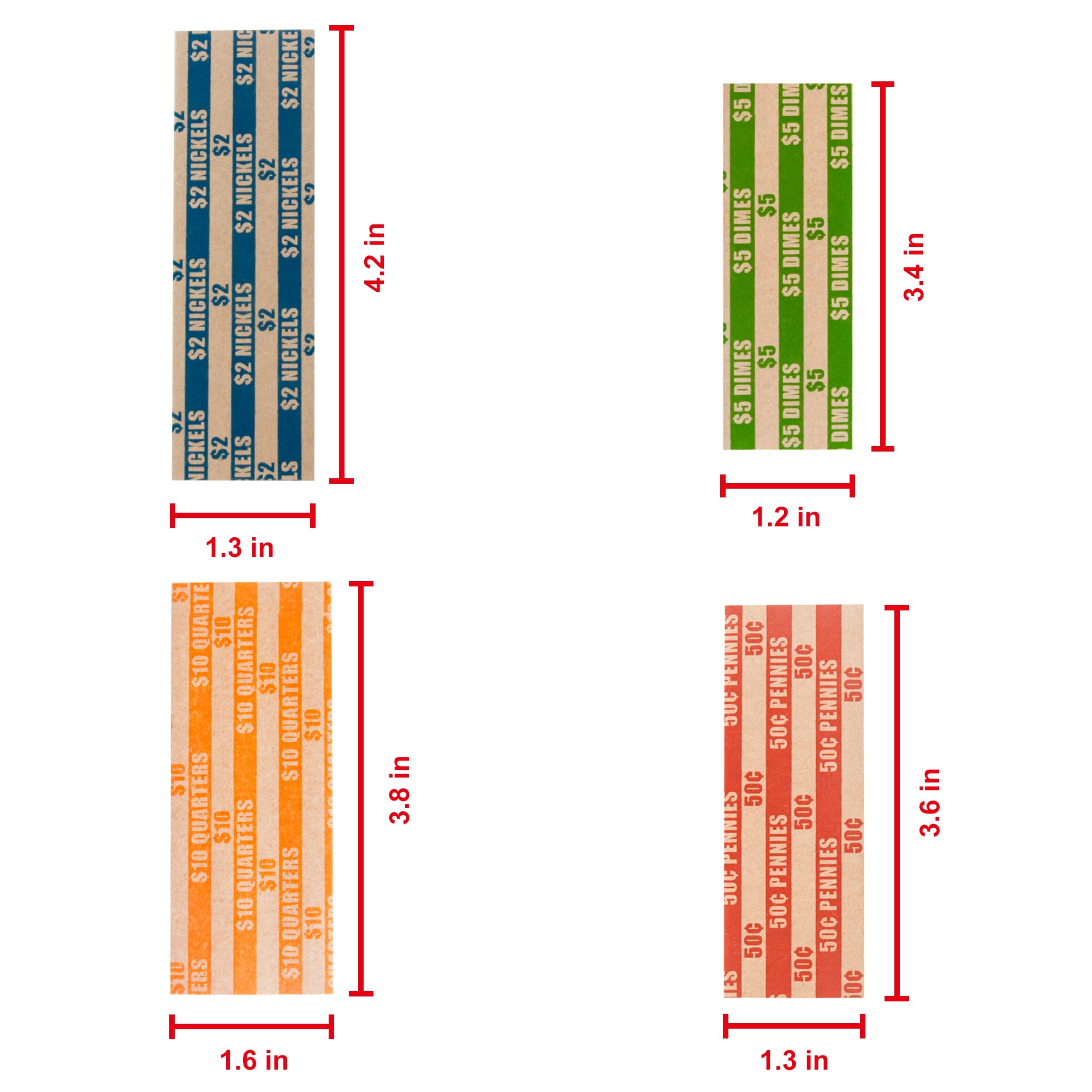 500 Bundle sortiert flach gestreift Coin Wrappers, 125 je