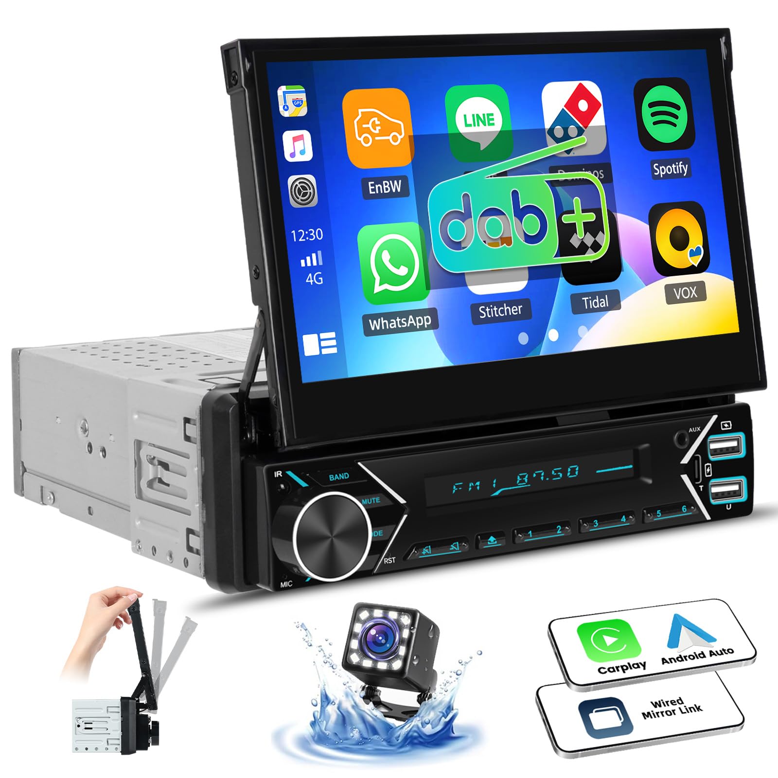 OiLiehu Single Din Touchscreen DAB+ Car Stereo with Wireless CarPlay Android Auto