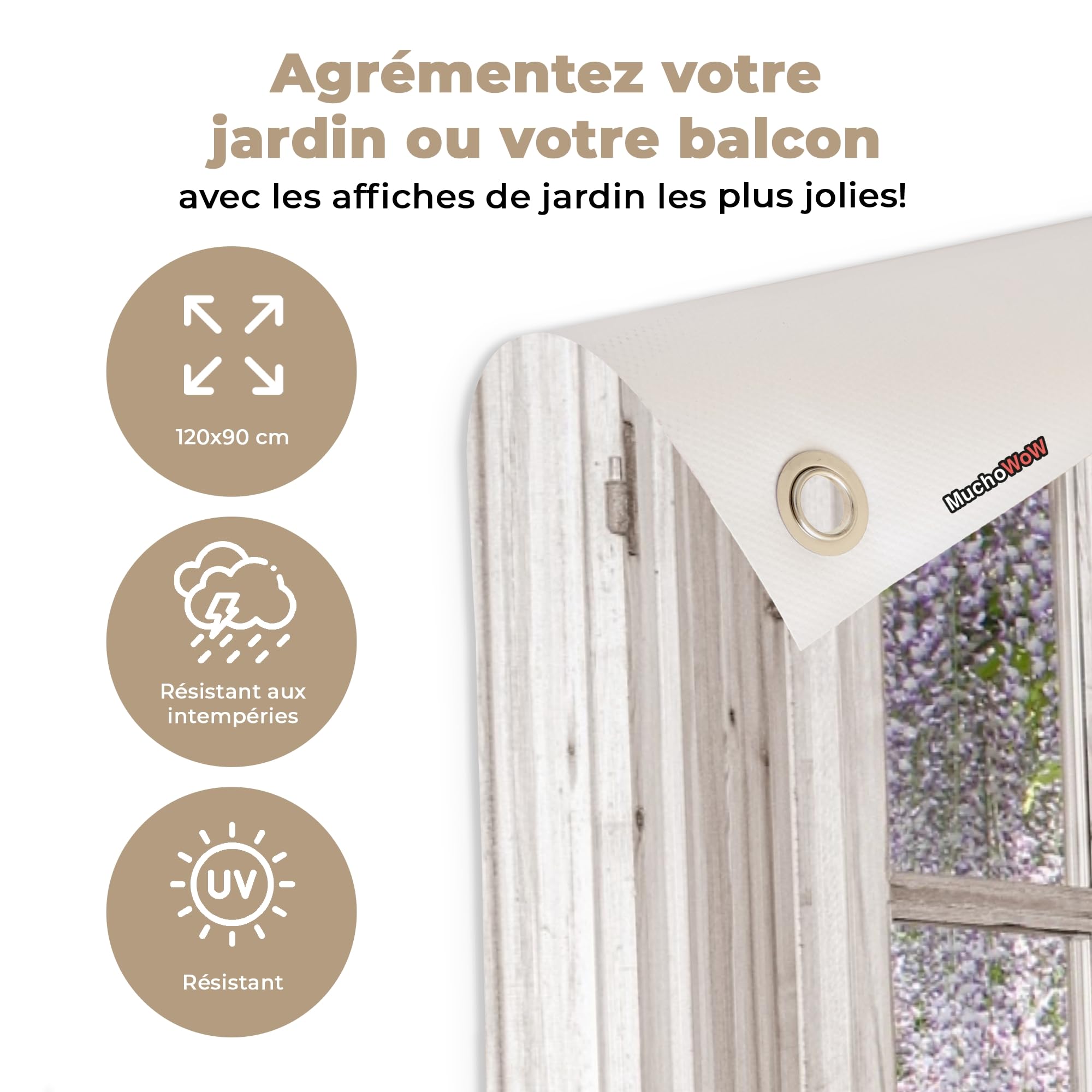 MuchoWow© Decoracion Pared Exterior 120x90 cm Posters Decorativos Jardin Terraza Balcon Wall Decoration Decoración Patio Póster De Jardín Glicinia - Flores - Vista - Árbol - Primavera