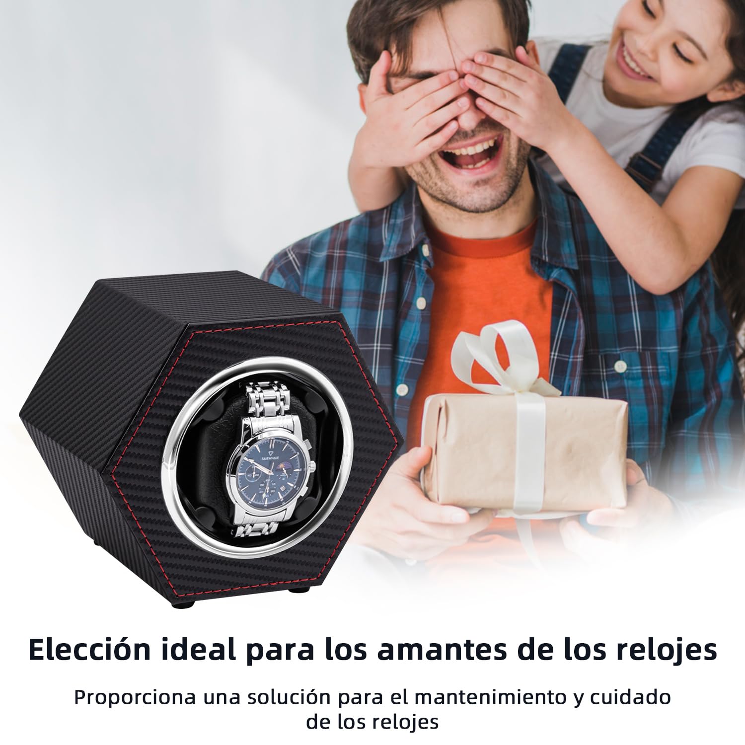 Mcbazel Bobinador automático de reloj, caja de reloj de piel sintética, reloj individual para 1 reloj de pulsera con motor silencioso, giratorio automático alimentado por USB C