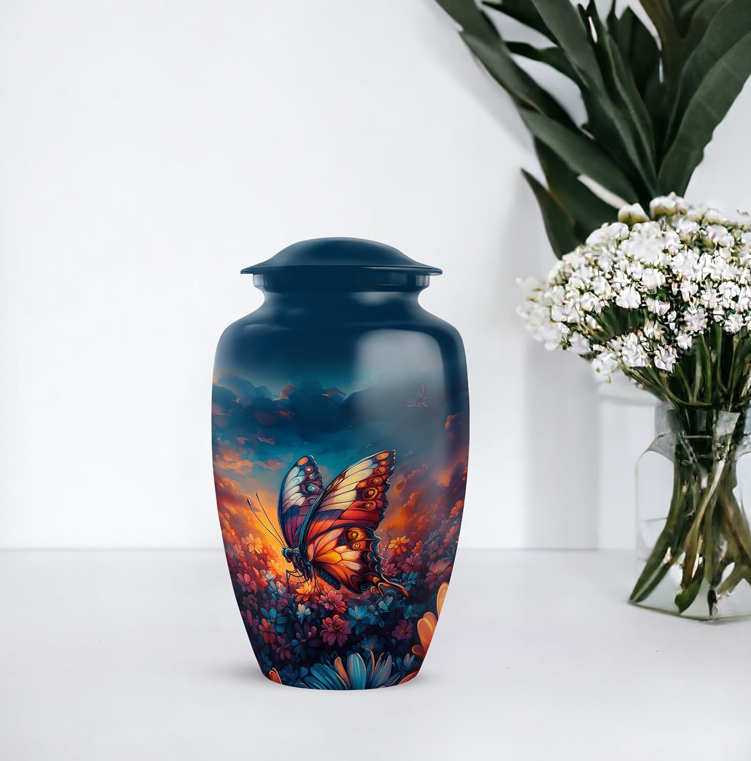 Yatskia Butterfly Urn for Ashes Adult Male, Blue Cremation Urn for Human Ash, Funeral Urns for Human Ashes Adult Female, (Classic Large, 10 Inch)