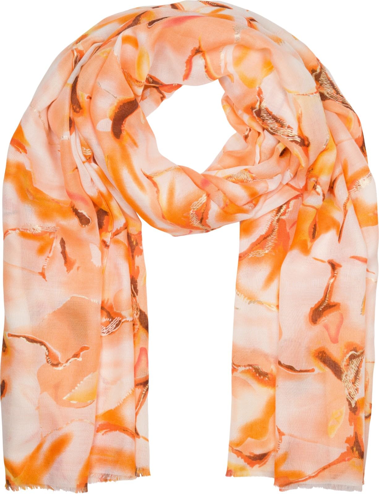 styleBREAKER women's scarf with watercolor marble pattern and metallic accents, lightweight cloth in pastel tones, stole 01016229, Colour:Orange