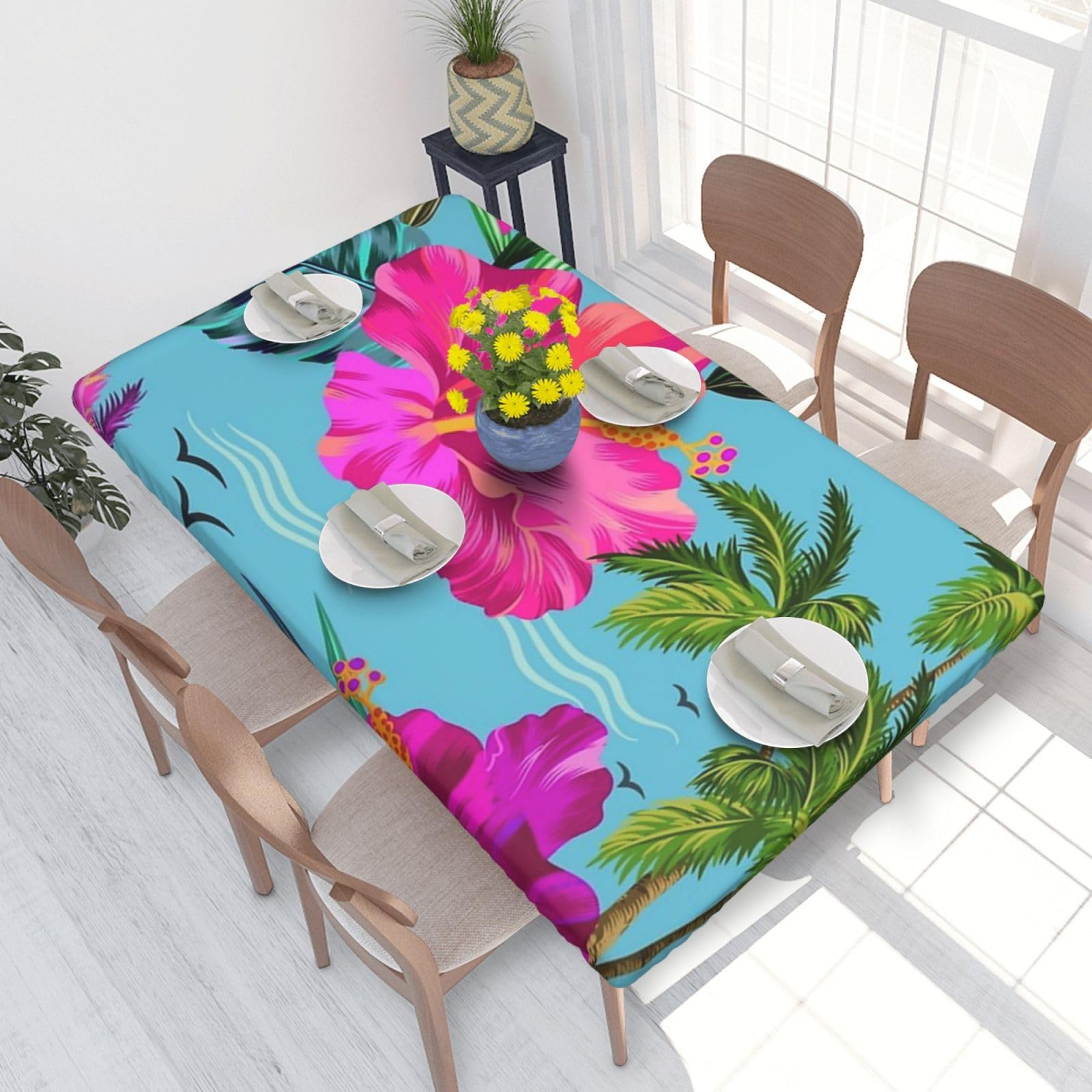 BNVSADC Hello Hawaii Printed 4FT Tablecloth 122x76 CM Polyester Kitchen Water Resistant Table Cloth Dining Table Decoration Table Covers