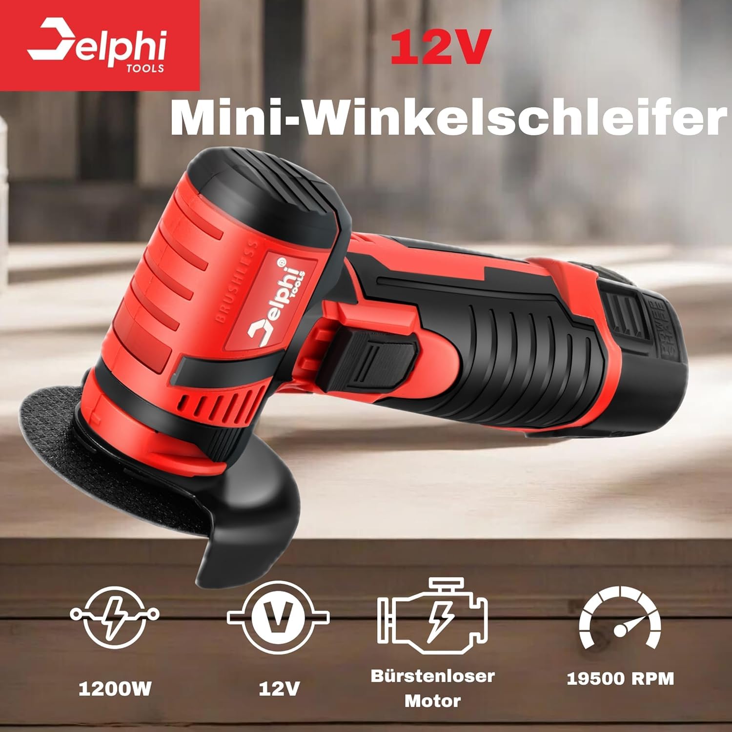 DELPHI Mini akumulatorowa szlifierka kątowa 75mm 12V 2 akumulatory Silnik bezszczotkowy Akumulator Mini Mocna szlifierka do cięcia Mini Akkuflex 7x tarcze tnące z walizką transportową