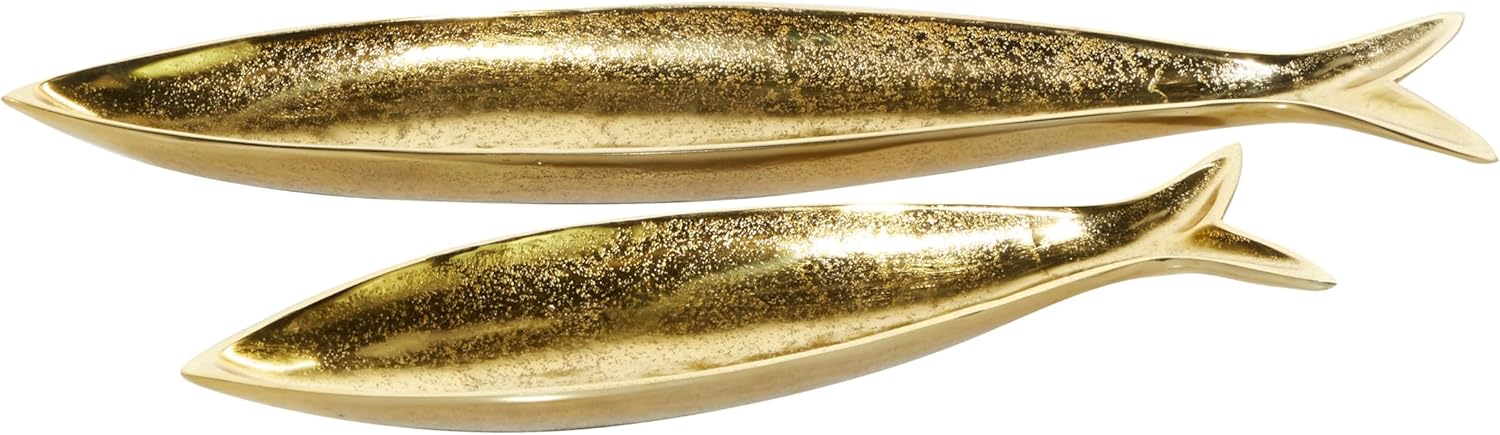 CosmoLiving by Cosmopolitan Aluminum Metal Fish Tray, Set of 2 24", 17"W, Gold