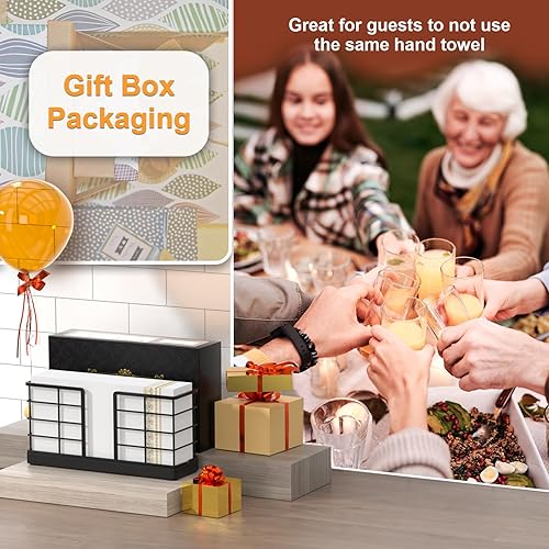 Vista 172 de Wican Bandeja para toallas de invitados para baño, soporte de servilletas de roble y hierro para tocador, mesa de comedor, cesta de madera