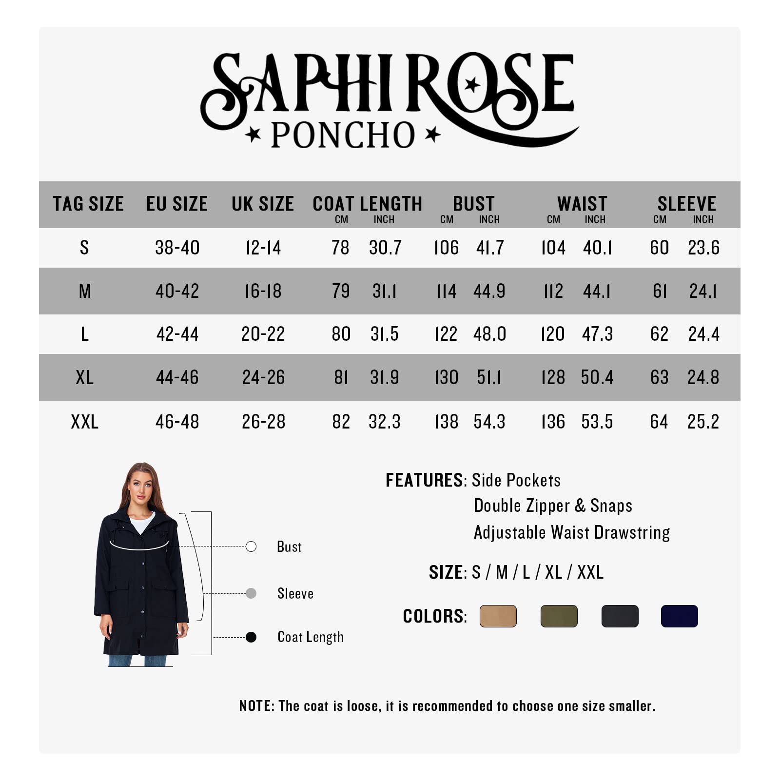 SaphiRose PONCHO Damska kurtka przeciwdeszczowa, wiatrówka, wodoszczelna, z kapturem, kurtka przejściowa z oddychającą podszewką, na wiosnę, lato i jesień, Granatowy (wodoodporny materiał), 44-46