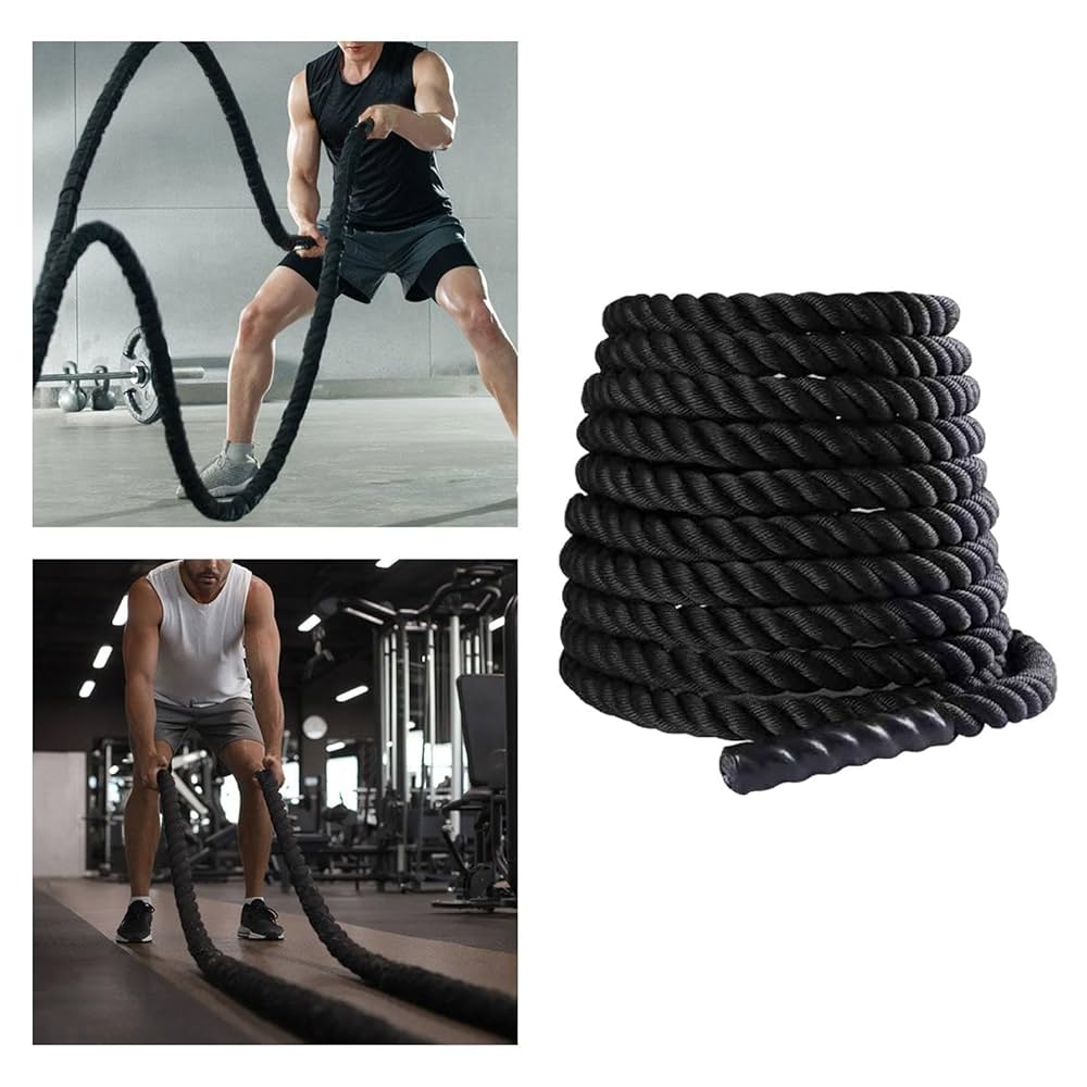 Garage Fit Battle Ropes For Exercise Training-1.5"/2"x30' 40' 50' Lengths- Heavy Duty Poly Dacron-Waterproof Grip Ends-Wear Resistant Thick Battle Rope-Undulation Rope For At Home Workout Equipment