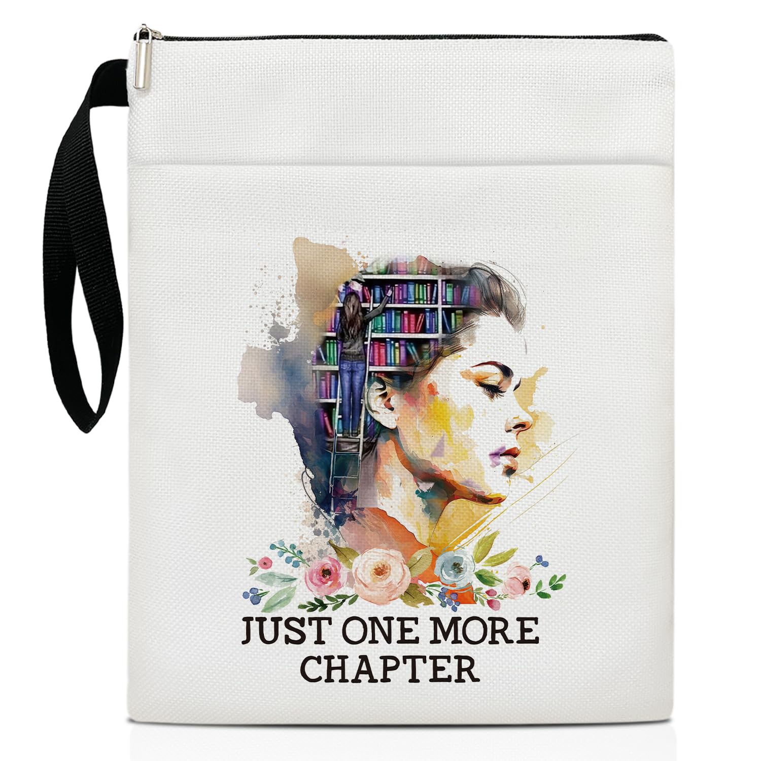 Just One More Chapter – Blumen Buchhülle, Buchliebhaber, Geschenke, Buchtasche mit Reißverschluss und Vordertasche, Lesegeräte, Geschenke, Geburtstagsgeschenke für Erwachsene, Teenager, Lehrer -09