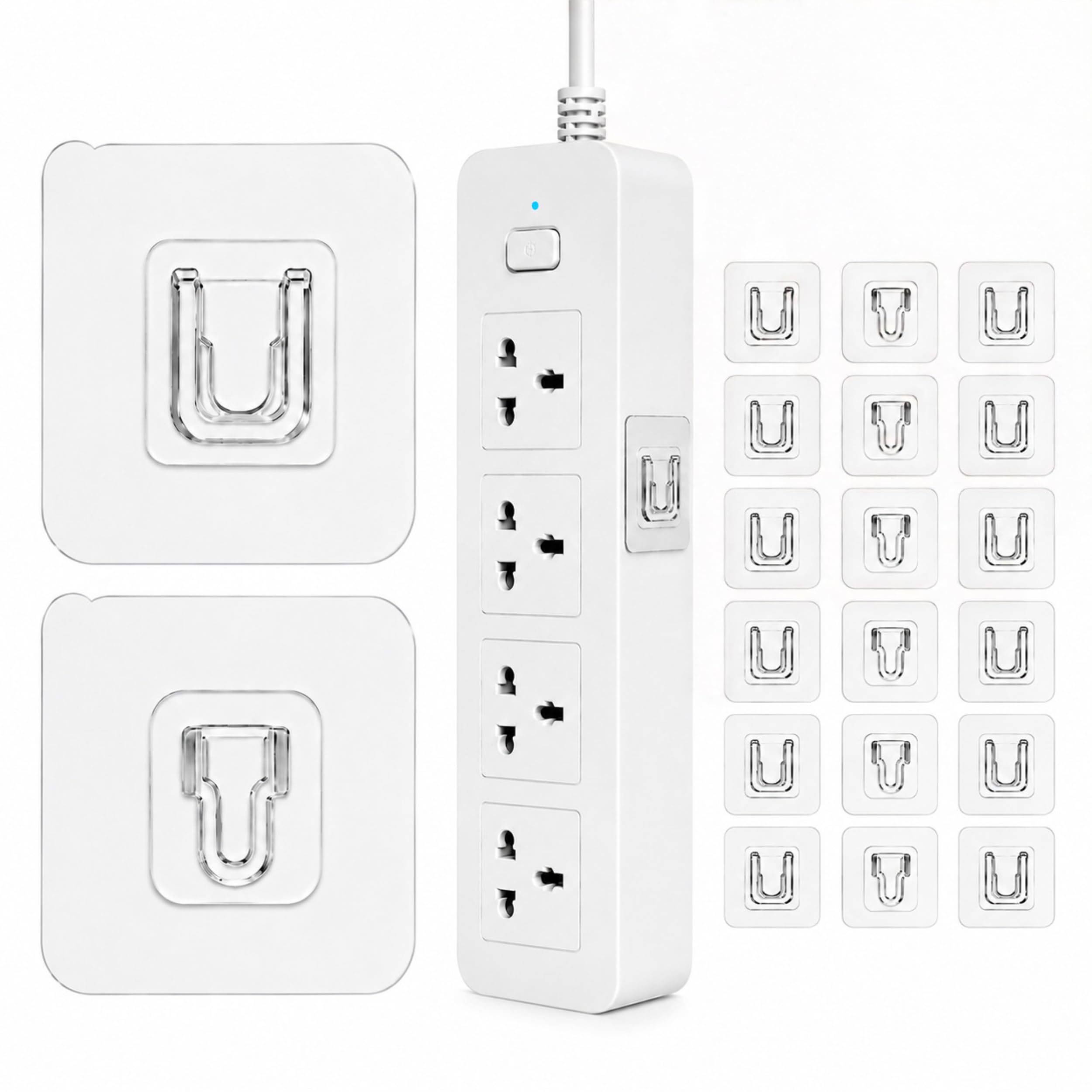KONVIO NEER Double Sided Self Adhesive Wall Hooks – 20 Pack Heavy Duty Male Female Wall Mount Hooks without Drilling, Transparent Sticker Hooks for WiFi Router, Socket Box, Kitchen & Home Organization-image-49