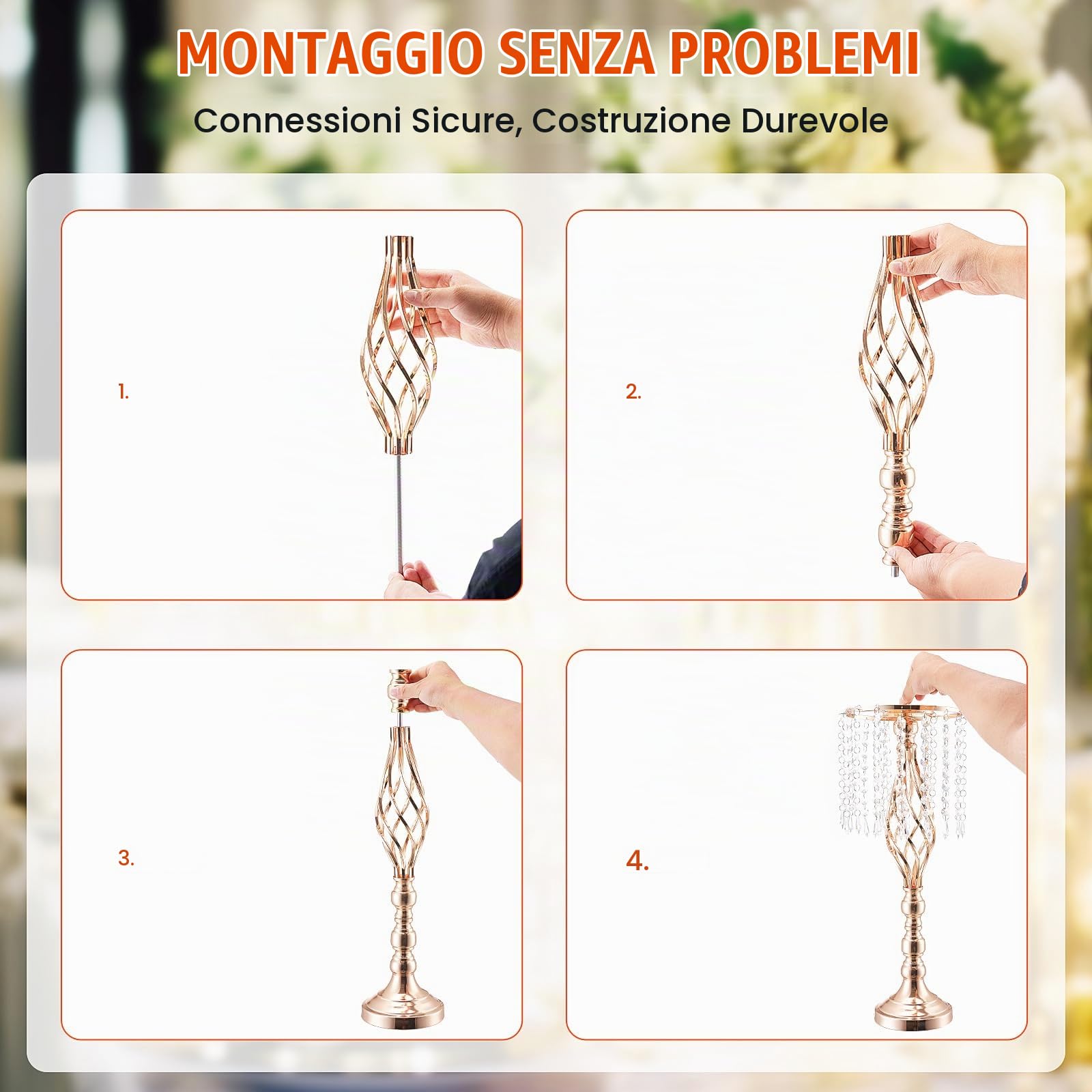 VEVOR Supporto per Fiori da Matrimonio in Cristallo, Alto 55 cm Centrotavola in Metallo per Matrimonio 10 Pezzi, Portafiori Dorati, Espositore Floreale per Tavoli, Cene di Nozze, Cerimonia, Compleanno