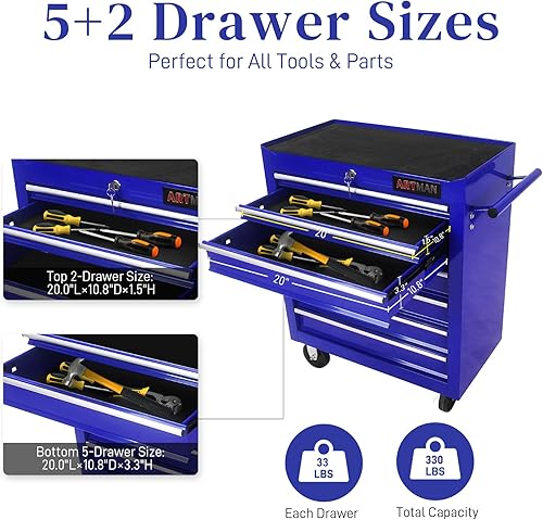 Miniatura 4 de Caja de herramientas con ruedas de 7 cajones con ruedas, carrito de herramientas multifuncional, gabinete de almacenamiento de herramientas