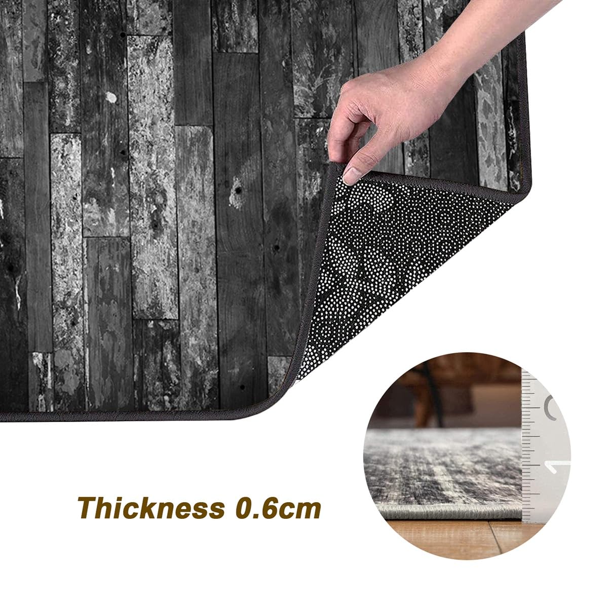 Läufer Flur Küche Teppich rutschfest Schwarz 110x500CM Lang Kücheläufer Waschbar Meterware Holzmuster Teppichmatten Korridor Polyester Wohnzimmer Schlafzimmer