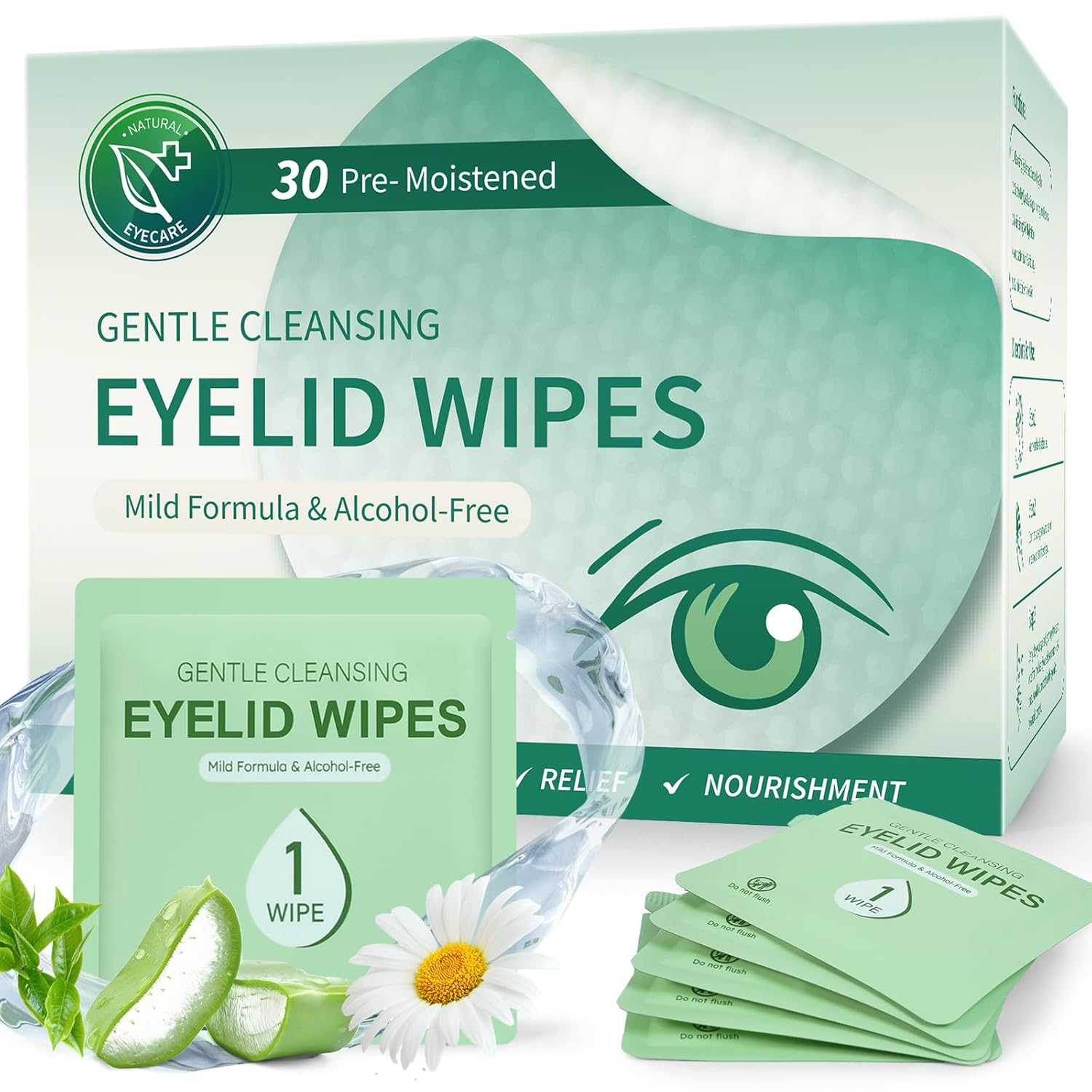 Eyelid and Lash Cleansing Wipes – Hypoallergenic Tea Tree Oil Eye Wipes for Dry Eyes, Blepharitis & Sensitive Skin – Pre-Moistened, Individually Wrapped Pads for Daily Eye Care – 30 Count Eyelid and Lash Cleansing Wipes – Hypoallergenic Tea Tree Oil Eye Wipes for Dry Eyes, Blepharitis & Sensitive Skin – Pre-Moistened, Individually Wrapped Pads for Daily Eye Care – 30 Count