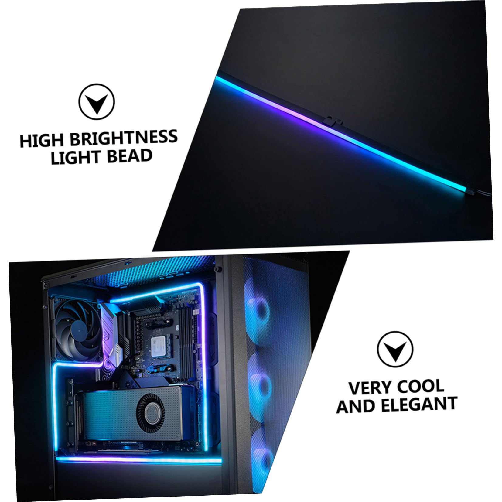 2 Pièces Barre Lumineuse de Châssis Rvb D'ordinateur Argb 400mm, Bande Lumineuse LED en Abs Noir, 28 Led, 5 V, Autocollants Adhésifs, pour Installation un Boîtier PC
