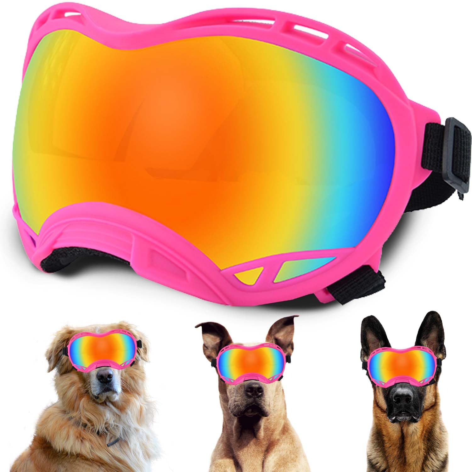 Dog Sunglasses,Doggles Anti-UV Protection,Pet Sunglasses with Adjustable Strap,Suitable for Motorcycle Car Driving Bike Riding Hiking Swimming Wind Dust Fog Dog Eye Protection
