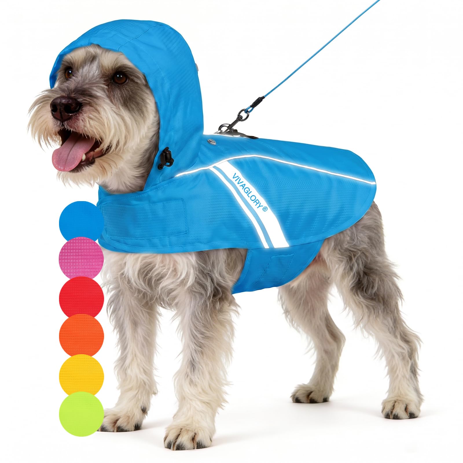 VIVAGLORY Impermeable para Perros Medianos, Ropa de Lluvia Fácil de Poner y Quitar, Chaleco de Seguridad Reflectante, Transpirable y Ligero para Perros, Azul