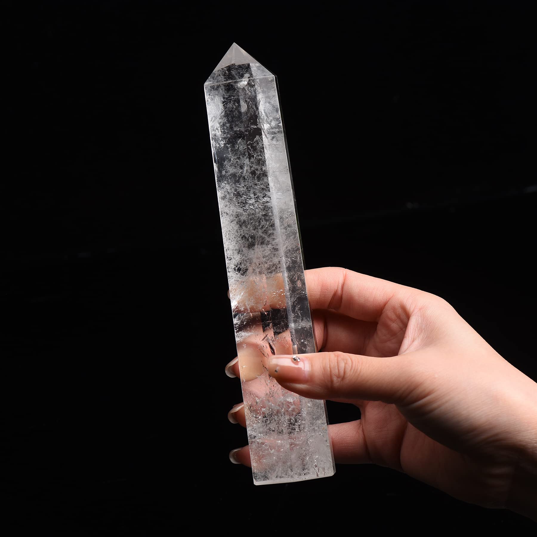 WUYOUSHILarge Clear Quartz Healing Crystal Towers / 7.08-7.87" Natural Crystal Wand / 6 Faceted Chakra Crystal Point Reiki Meditation Therapy