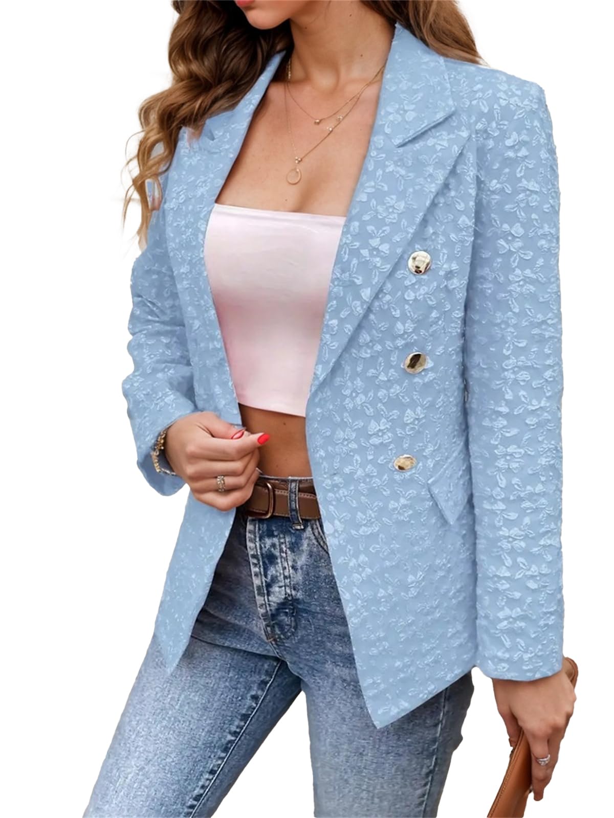 Open Front Fitted Blazers for Women Dressy Floral Jacquard Notch Lapel Suit Jacket Business Casual Office Work Outfit