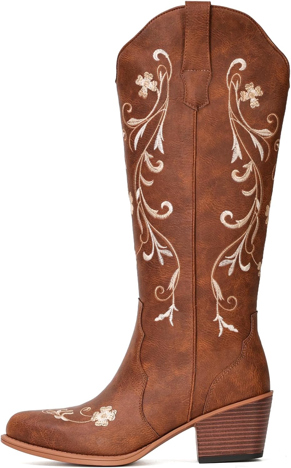 IUV Cowboy Boots for Women Floral Knee High Almond Toe Cowgirl Western Boot