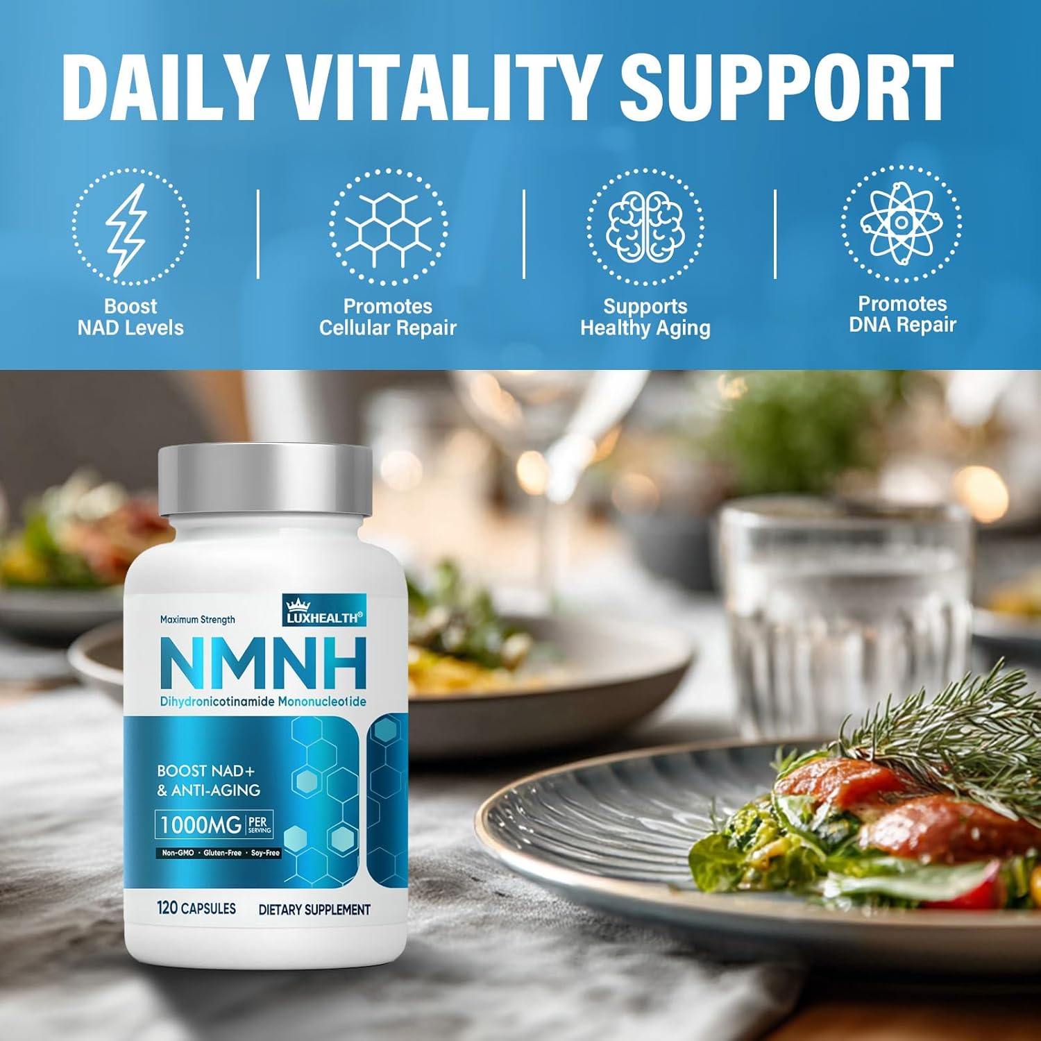 NMNH Supplements, 120 Caps NMN Alternative, 1000mg NMNH Support for Energy & Healthy Aging, Non-GMO, Gluten-Free - Image 5