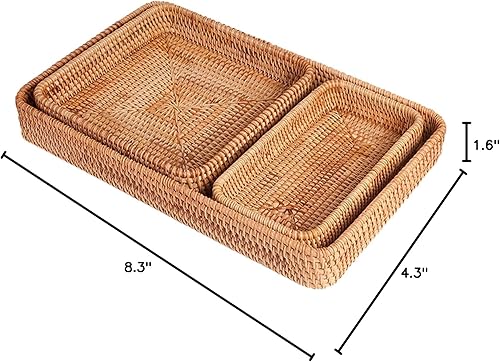 Miniatura 4 de ChezMax Cesta de ratán organizadora de almacenamiento cestas de mimbre organizador rectangular soporte para toallas de invitados para baño,