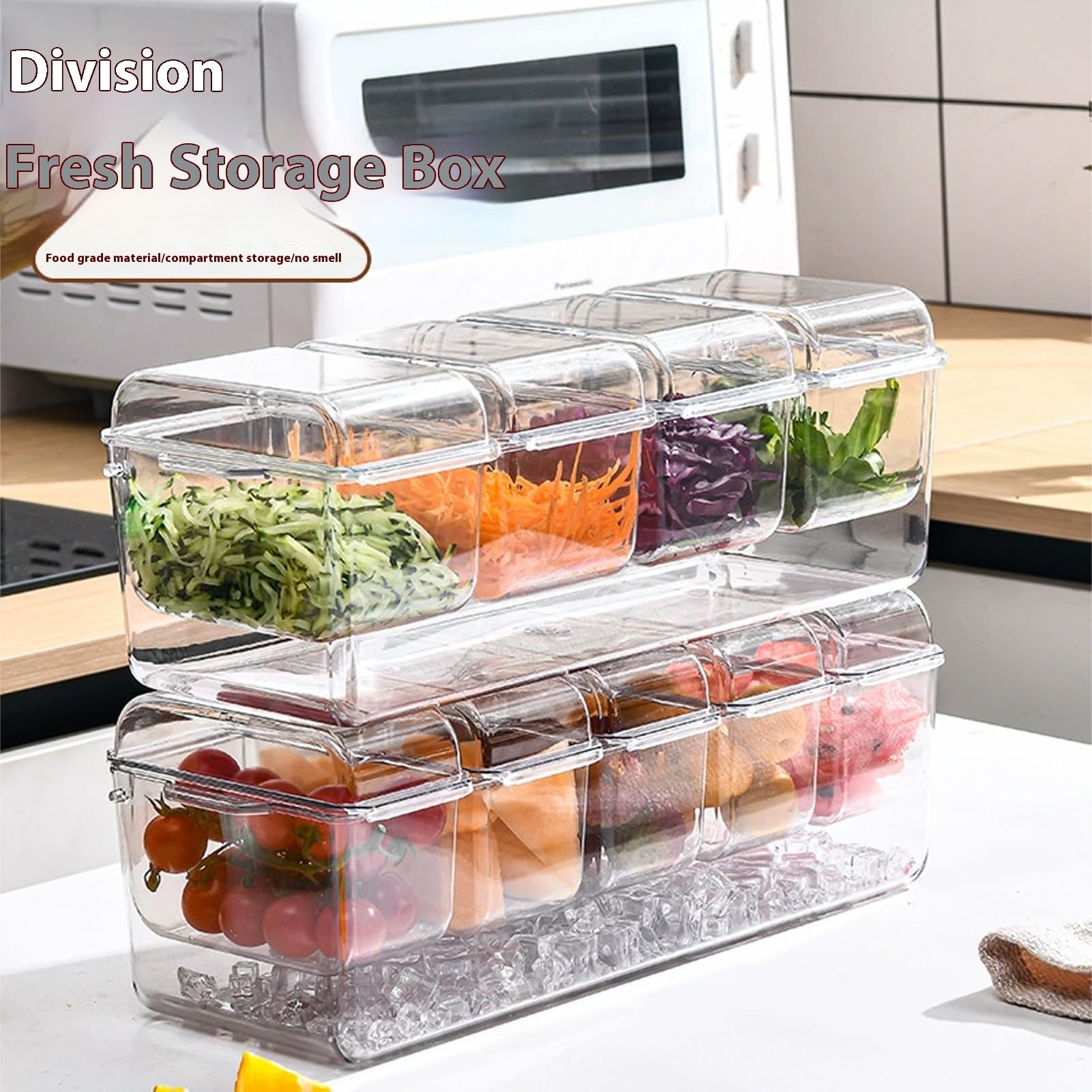 Gorger Organizzatori trasparenti per frigorifero con manici, contenitori per alimenti, contenitori impilabili per insalata con coperchio, contenitori per la preparazione dei pasti, organizer