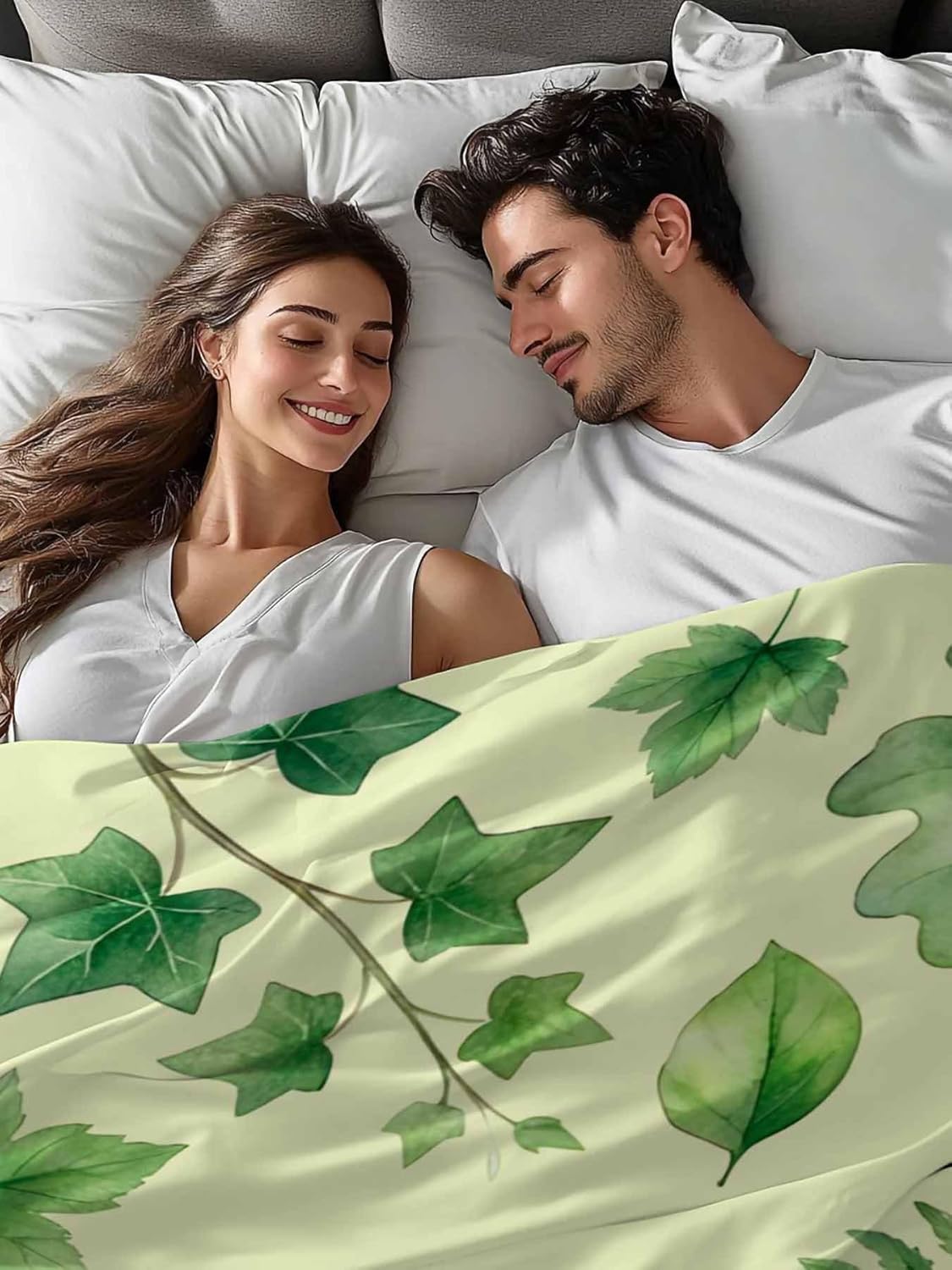 Top Sheet Full Bedding Flat Sheet Only, Spring Botanical Plants on Yellow Microfiber Bed Sheets Soft Breathable Bedding Flat Sheets, Watercolor Green Leaves Hotel Luxury Top Sheets