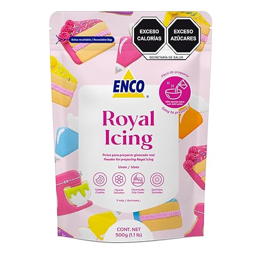 ENCO White Royal Icing Mix sabor vainilla, glaseado para decorar galletas (1.1 lb (500 GR))
