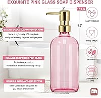 Vista 3 de GMISUN Pink Soap Dispenser Bathroom, 1 Pack Glass Dish Soap Dispensers for Kitchen with Rustproof Plastic Gold Pump, 17 Fl Oz Bathroom Hand Soap