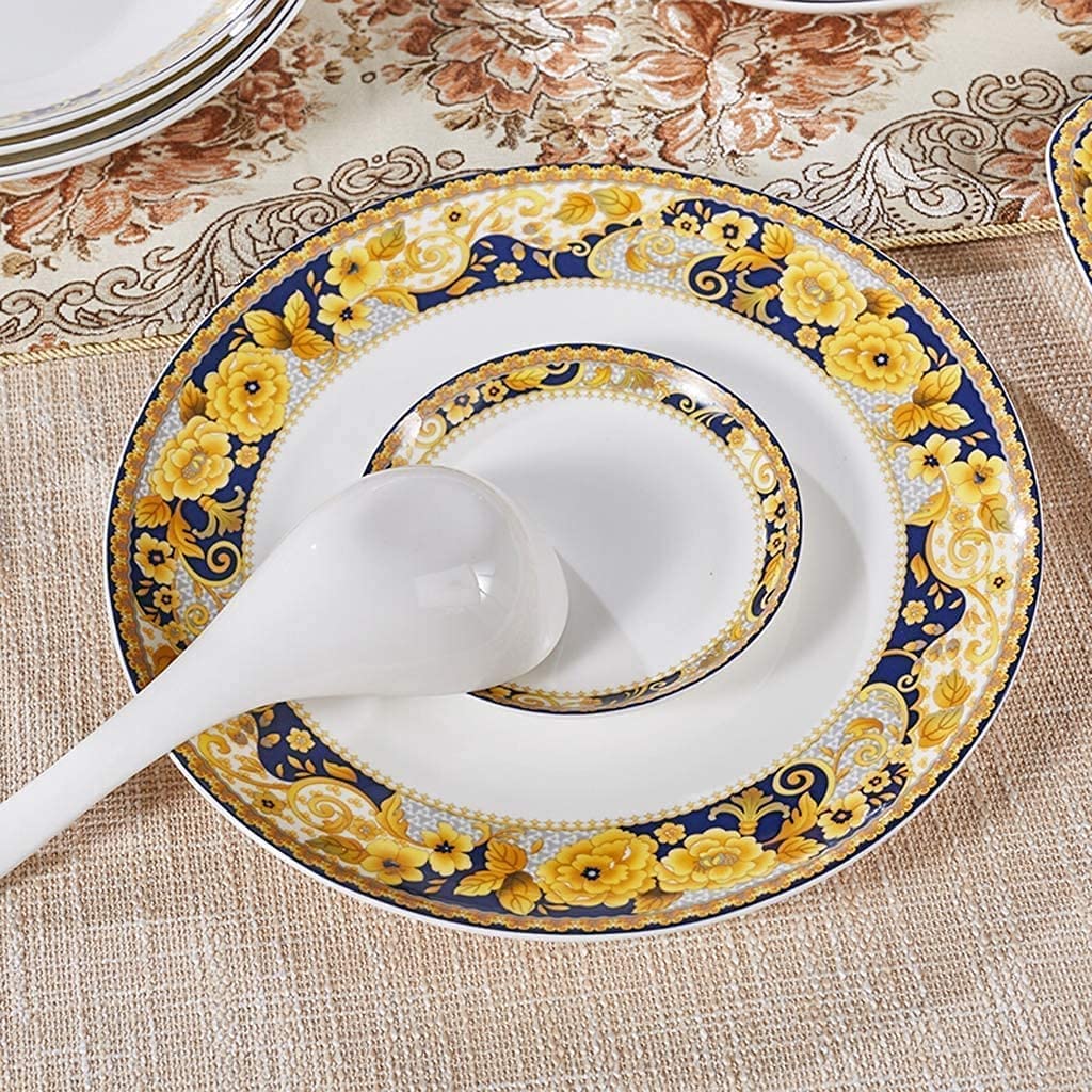 Ceramiczny zestaw naczyń obiadowych z 46-częściowymi miseczkami, naczyniami, garnkami do zupy i łyżkami na imprezy rodzinne i restauracje
