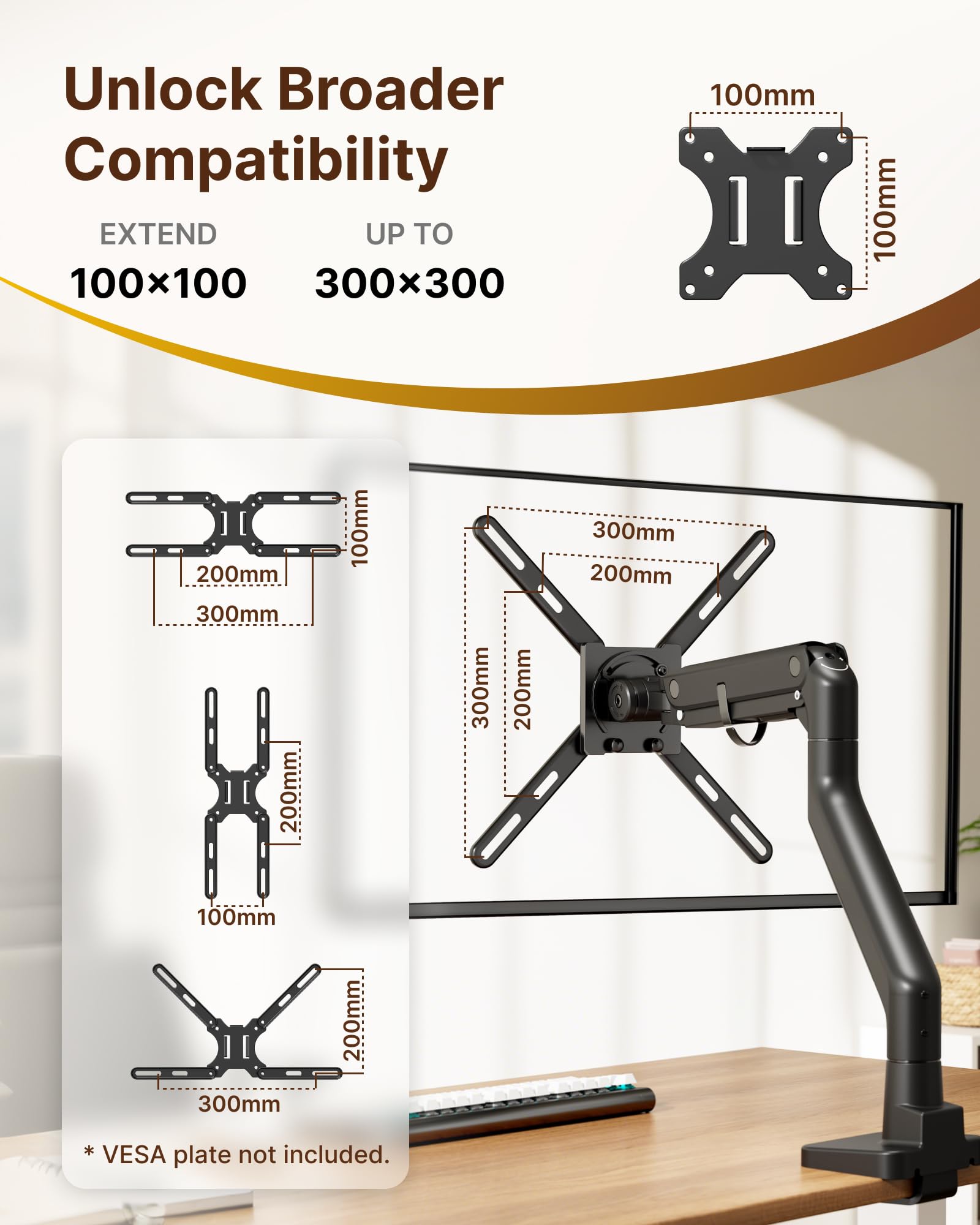 monTEK Steel VESA Mount Adapter Kit, Universal Extension Bracket Fits 32"-55" LCD LED TVs up to 30kg, Conversion Plate Expands VESA Patterns to 300x300 & 400x400, Includes 52 Mounting Hardware — view 4