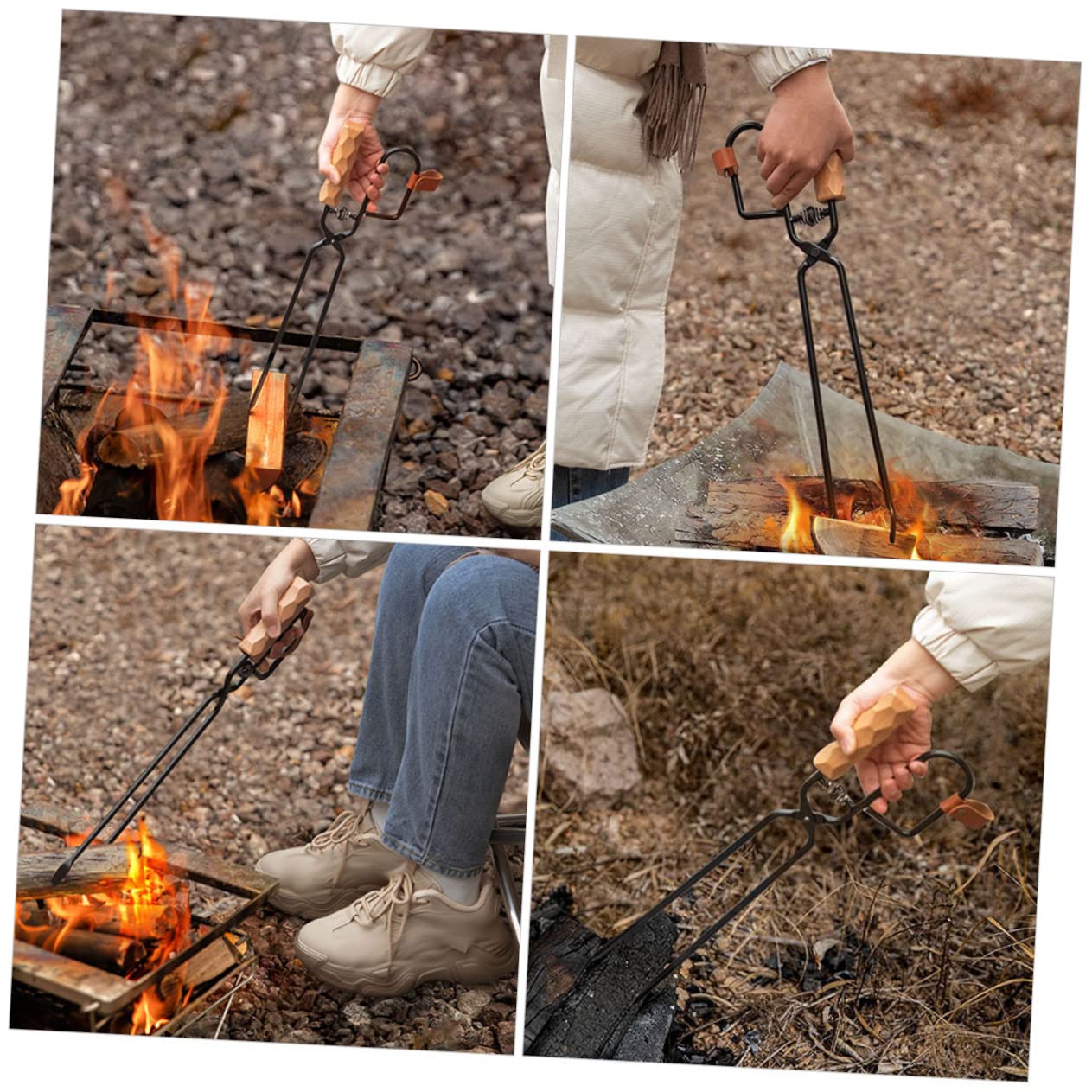Pinza per Carbone da Barbecue in Ferro e Legno, 1 Pezzo | Nera, Uso Cucina e Picnic, Leggera e Robusta, Impugnatura in Pu per Presa Stabile