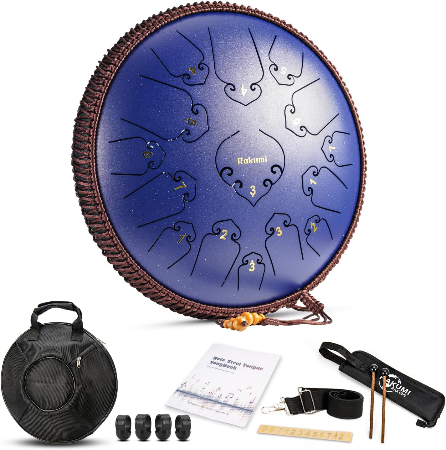 Rakumi 13-Note Steel Tongue Drum - 12 Inch C Key Hand Pan With Mallets, Bag & Music Book