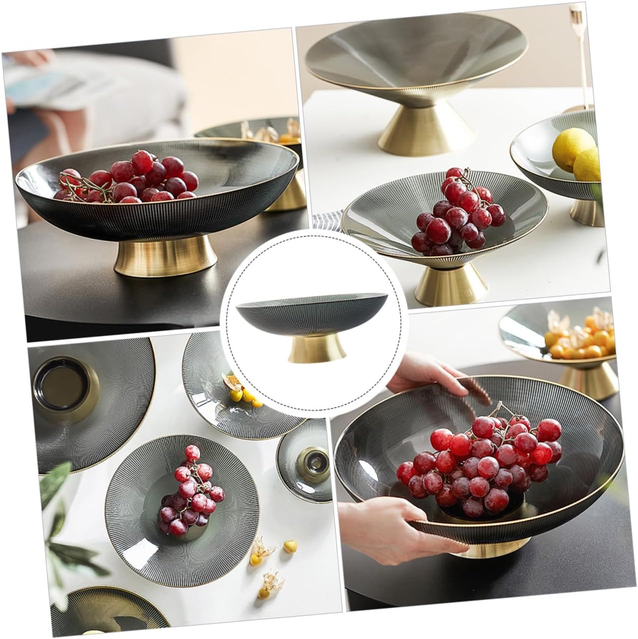 Glass Fruit Bowl Pedestal Serving Tray Grey Tall Glass Plate Household Snack Tray for Kitchen Counter and Coffee Table Use