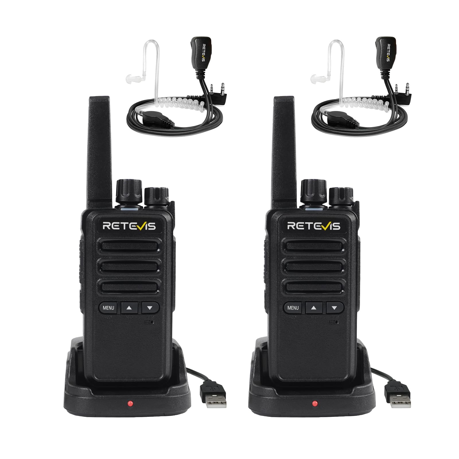 Retevis RT668 Walkietalkie Met Headset, PMR446 Licentievrije Radio Lange Afstand Walkietalkie Oplaadbaar Draagbare 2 Weg Radio Voor Beveiliging Restaurant En Hotel Zwart 6stuks