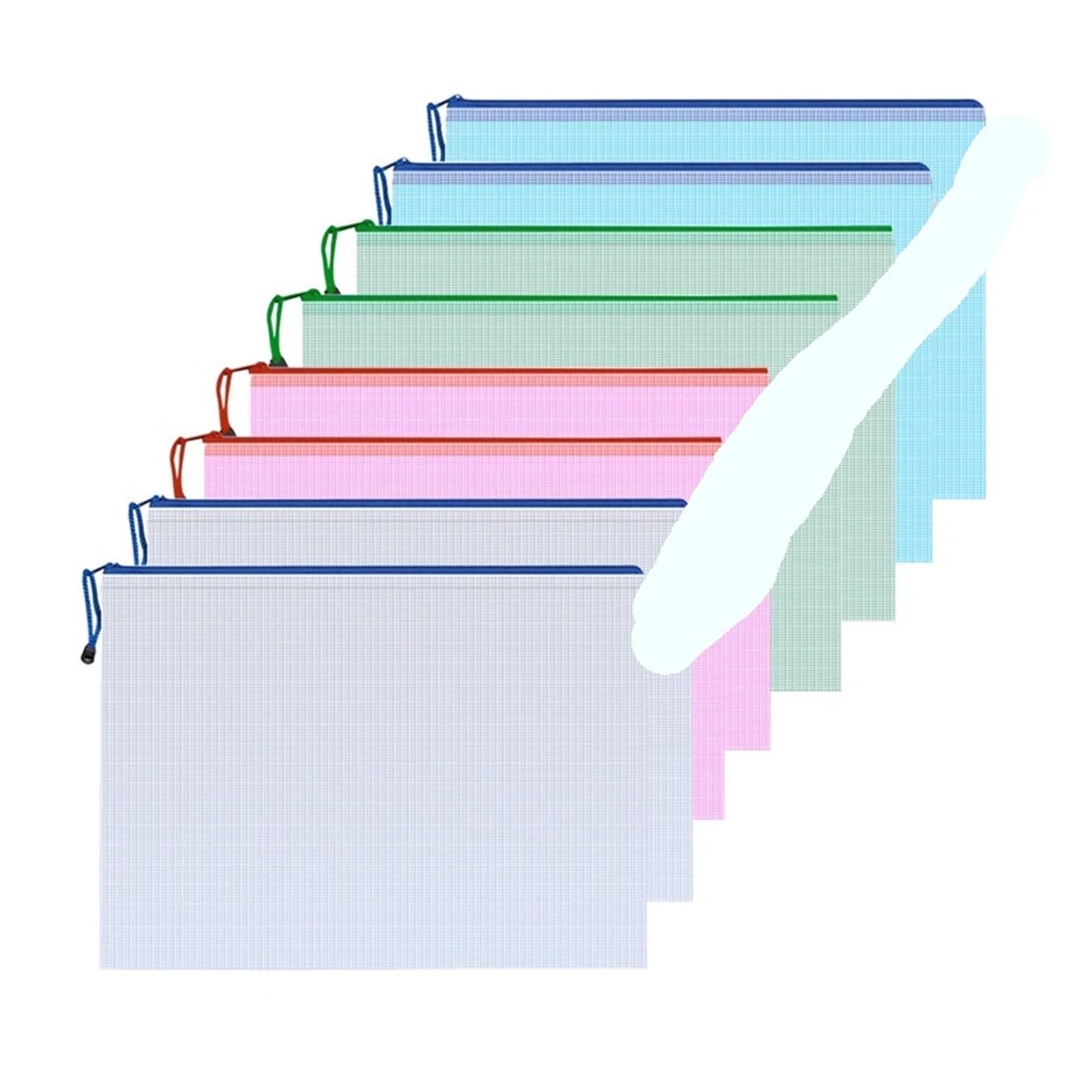 Dokumententasche mit Reißverschluss, A4, A4, 24 Stück, verschiedene Farben, Netzstoff, Dokumententasche, Dokumentenmappe, A4, Schule, Bürobedarf, Federmäppchen, Aufbewahrungstaschen