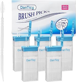 Brushpicks Interdental Toothpicks,Soft Bristle Dental Floss Picks Toothpicks,Helps Removes Plaque and Debris Between Your Teeth 600PCS (Pack of 5)