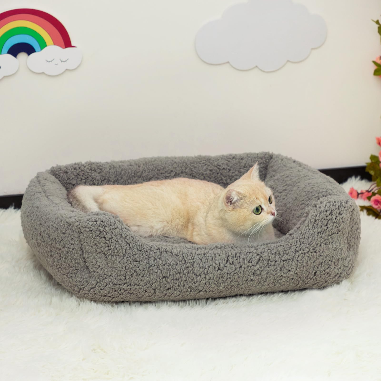 Hollypet Cat Bed Sherpa Fleece Small Dog Bed Pet Bed for Cats and Puppy Soft Pet Sleeping Bed Breathable Pet Cushion - Image 4