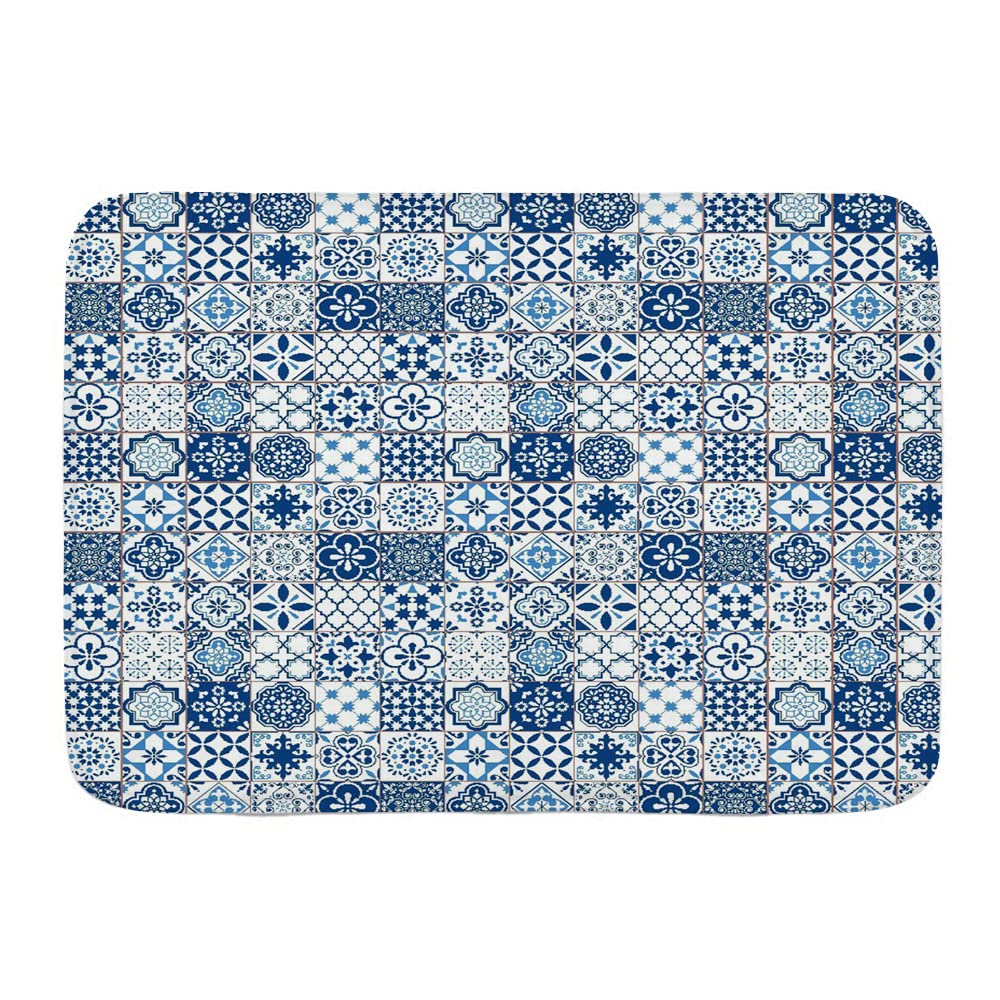 Entrance Door Mats Portuguese Historical Mixed Azulejo Mosaic Tiles With Moroccan Ceramic Motifs Print 40X60Cm Kitchen Mats Funny Utility Bathroom Mats For Living Room Doorstep