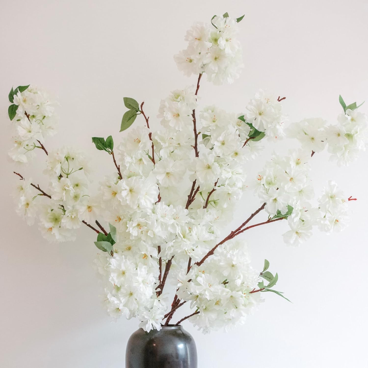KBREE 47.2 Inches Cherry Blossom Branches, 3 Pieces Artificial White Flower Branches, Extra Long Flower Stems for Vase, Cherry Blossom Decor for Home Weding Party or Office (Soft White)