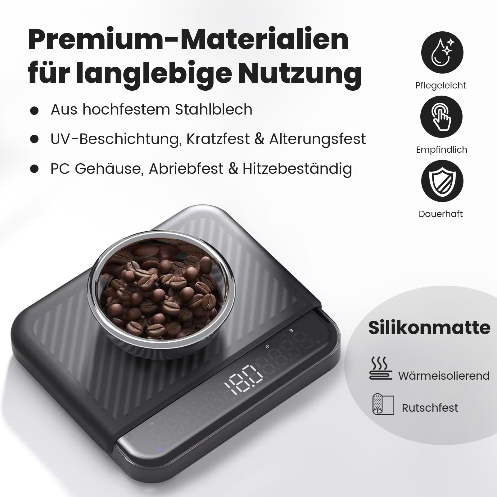 BOOKOO Kaffeewaage mit Timer, 0,1 g hochpräzise Espresso Waage, 2 kg, 4 Modi, Bluetooth-App & Flow Rate, IP67 wasserdicht, Akku bis zu 72h (2000mAh), USB wiederaufladbar, für Espresso & Pour Over