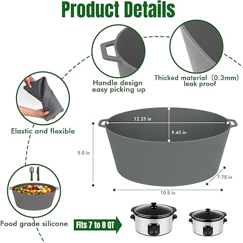 Miniatura 2 de FRTIM - Revestimientos de silicona para olla de cocción lenta, reutilizables, para ollas de cocción lenta, ovaladas de 7 a 8 cuartos de galón, a