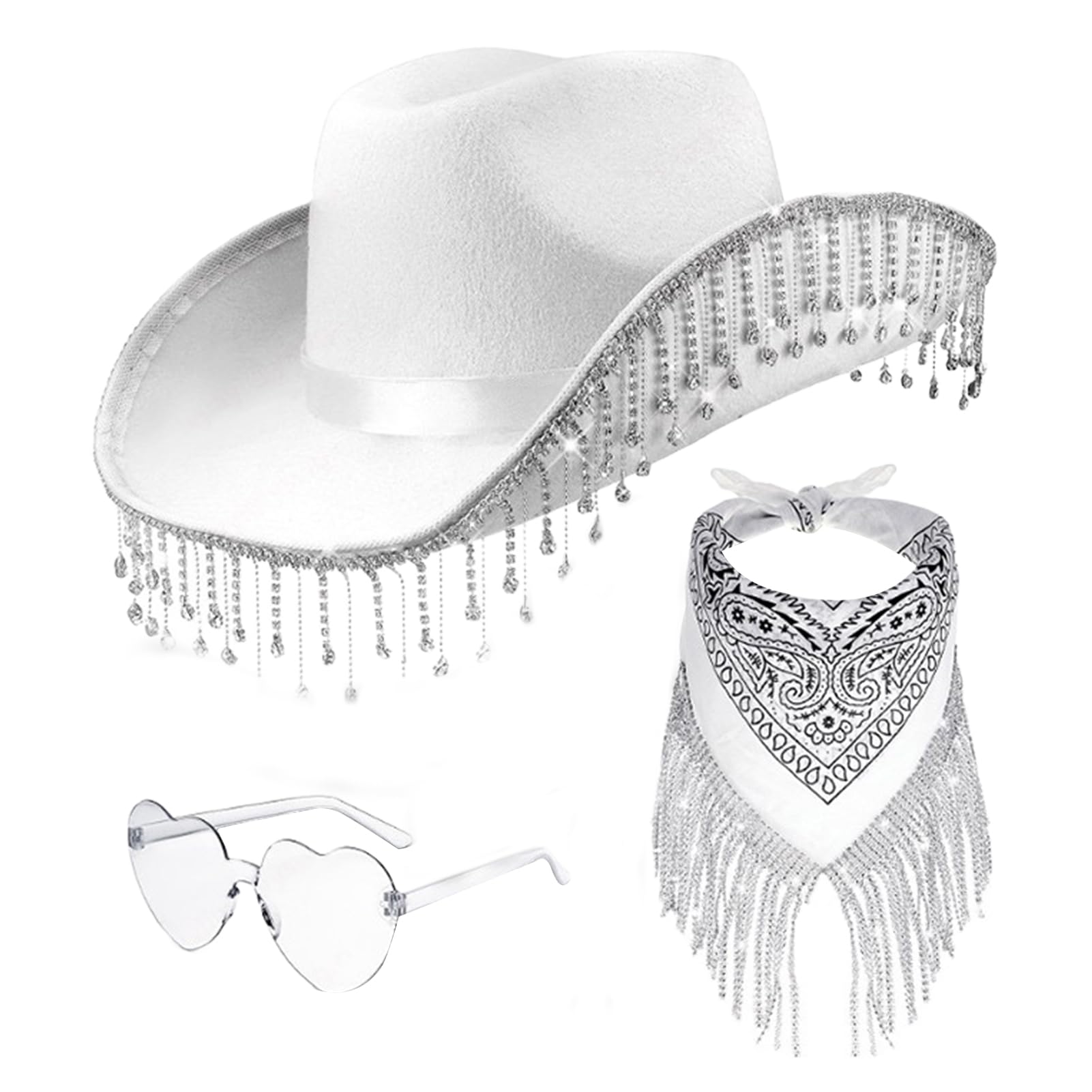 TAOLE Sombrero De Vaquera Para Mujer Rosa Negro Brillo | Sombrero De Vaquera Con Borlas Retro Y Corona De Diamantes Con Adorno De Plumas Esponjosas De Fieltro | Fiesta De Disfraces Novedosa