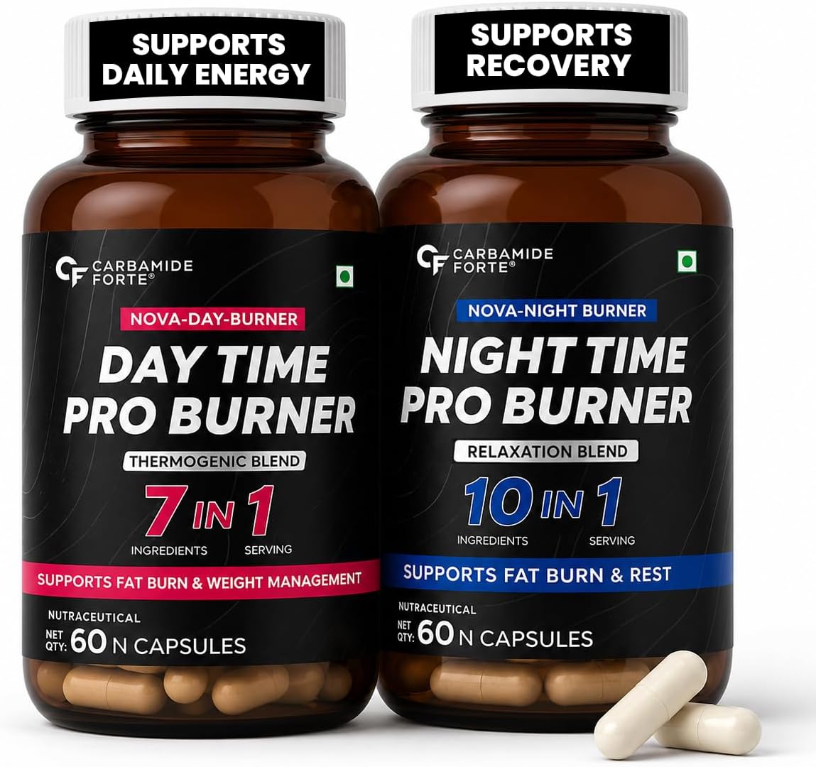 Carbamide Forte Day & Night Fat Burner for Weight Loss for Women and Men | With Garcinia Cambogia, great for Fat Weight Loss for Women and Men | 60 Supplement Capsules (120 Tablets)
