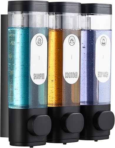 Dispensador de champú y acondicionador, dispensador de jabón de ducha, 3 cámaras, sin taladro, dispensador de champú para ducha, botella montada en