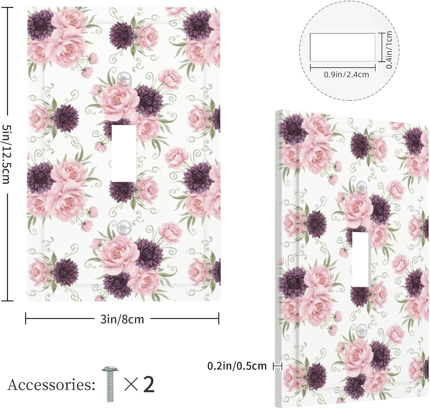 Light Switch Cover Plate Watercolor Pink Purple Floral Green Leaf 1 Gang Single Toggle Decorative Switch Plates Wall Plates Electrical Faceplate for Bathroom Bedroom Decor