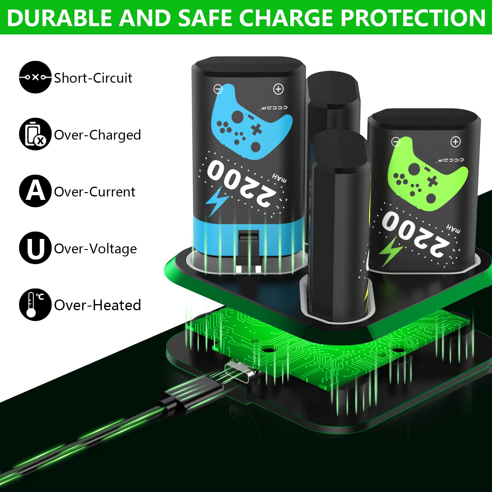 4 Pz 2200mAH Batterie Ricaricabili per Xbox One Controller Xbox Series X | S Pacchetti Batteria con Caricatore Dock Station per Xbox Series X | S, Xbox One S/One X/One Elite