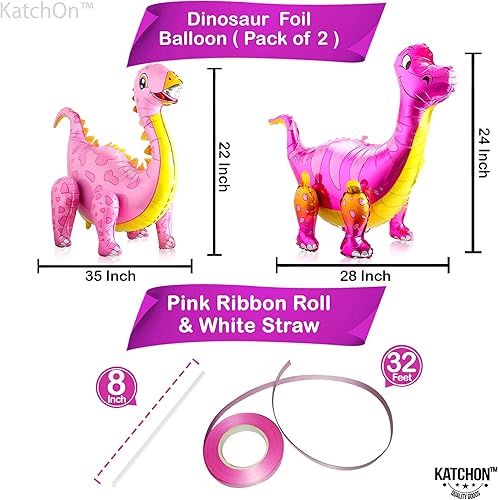 Miniatura 4 de KatchOn, Decoraciones de dinosaurio rosa gigante, 35 pulgadas, paquete de 2, globos de dinosaurio rosa para decoraciones de fiesta de cumpleaños,