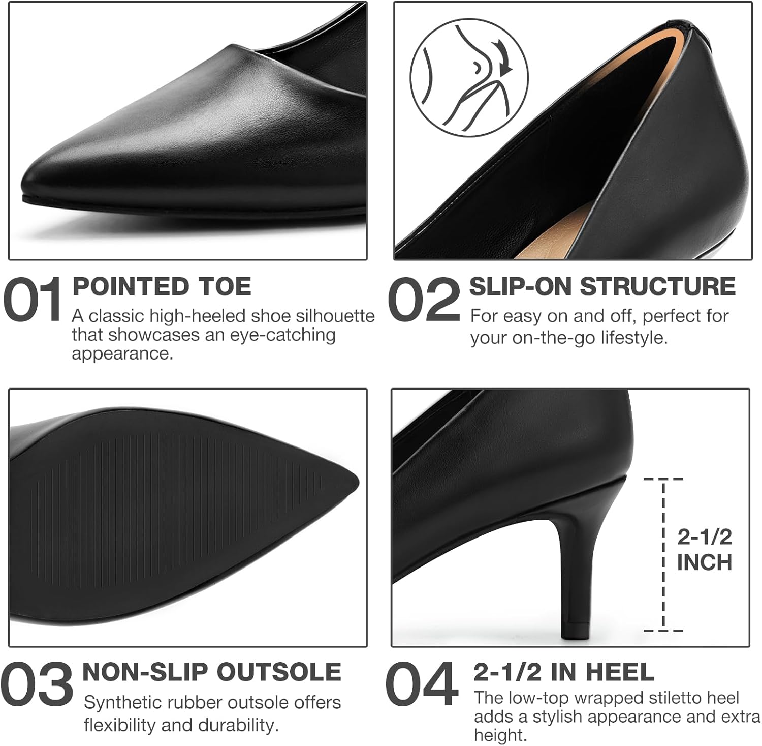 ZURIN Women's Pointed Toe Comfortable Stiletto Heels Closed Toe Dress Pumps Shoes for Wedding Work Office Business 2 1/2 inch - Image 4